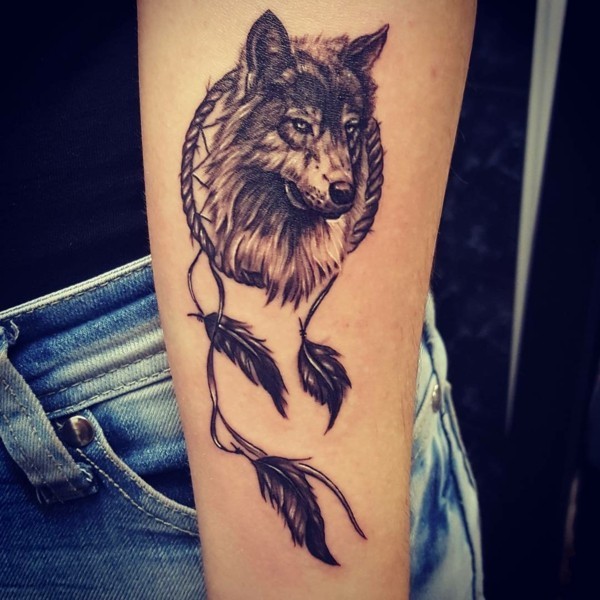 wolf dreamcatcher tattoo