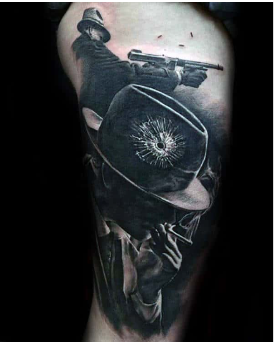 3d realistic gangster mens thigh tattoos