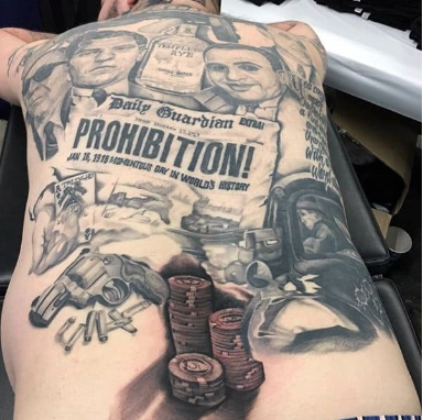 prohibition gangster mens full back tattoos