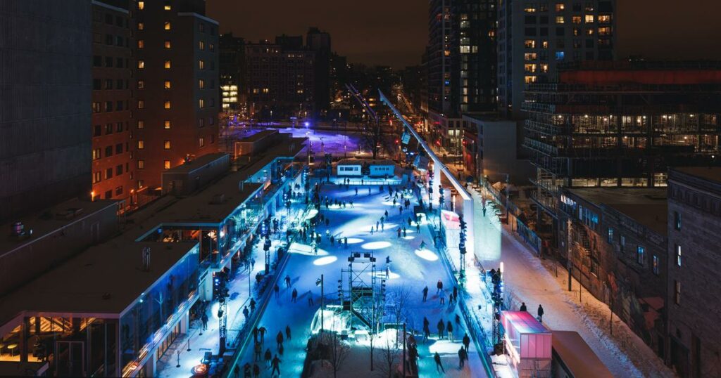Ice Skating at Esplanade Tranquille is one of the best things to do in Montreal