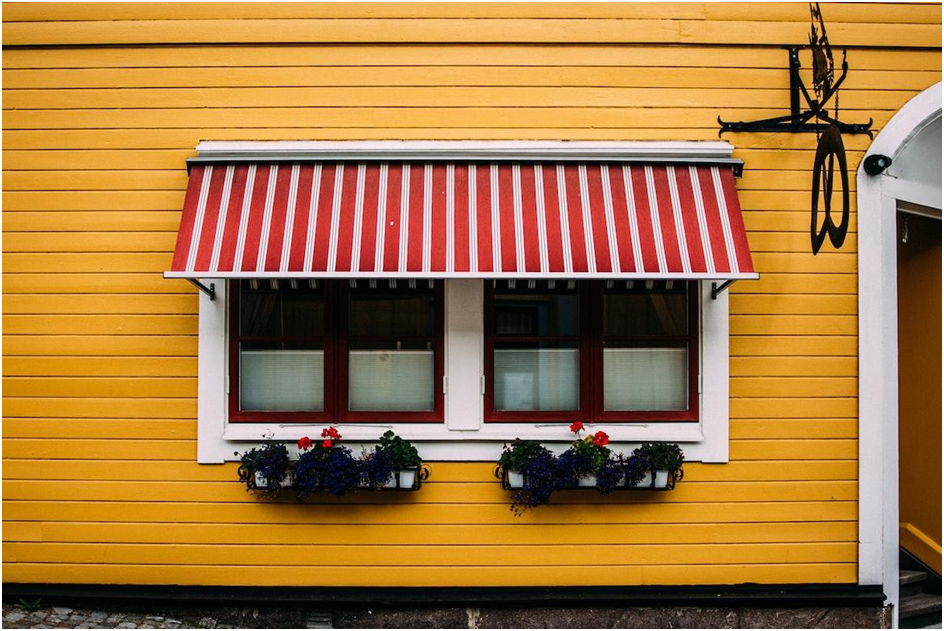 Red and  White strip Awning