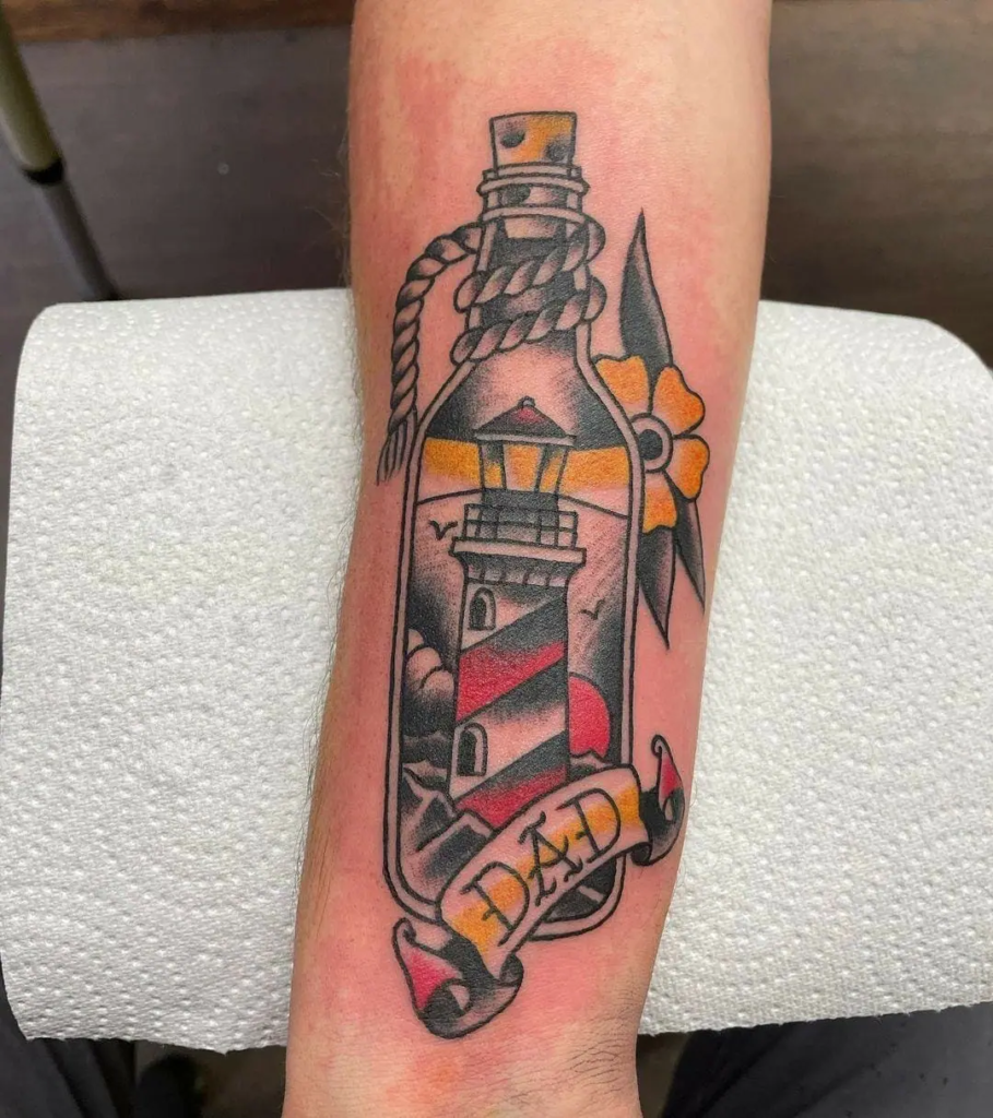 Dad's Lighthouse Tattoo Design