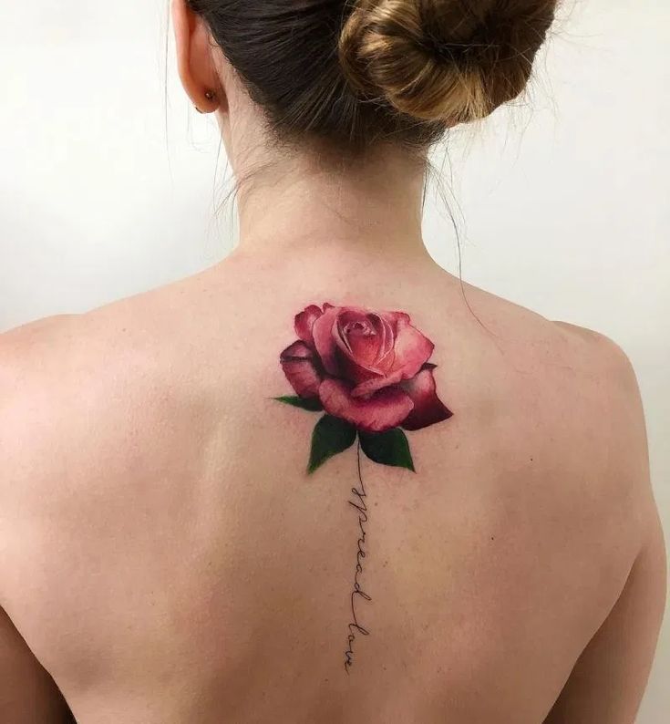 Red Rose Spine Tattoos for Women