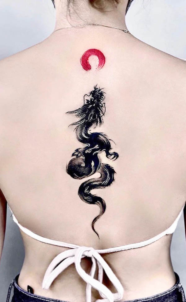 Black Dragon Spine Tattoo for Women 