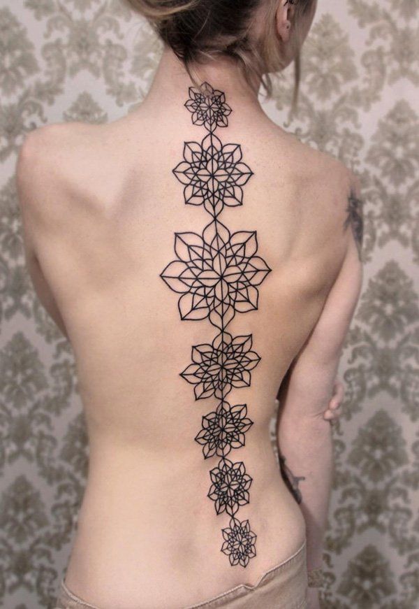 Mandala Design Spine tattoo for women 