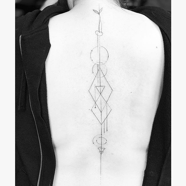 Geometric Spine tattoos for women 