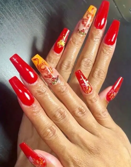 Coffin Nails With Dragon Designs